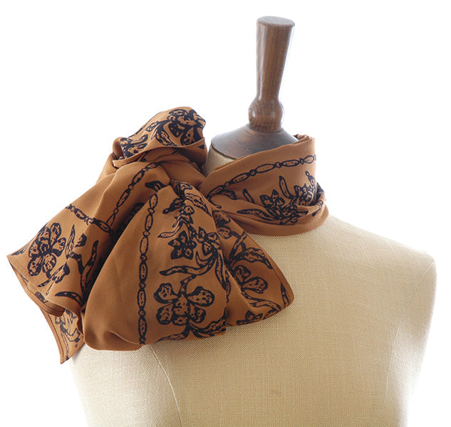 Short Sarong/Scarf in Gold with Black Bali Batik Flower Border