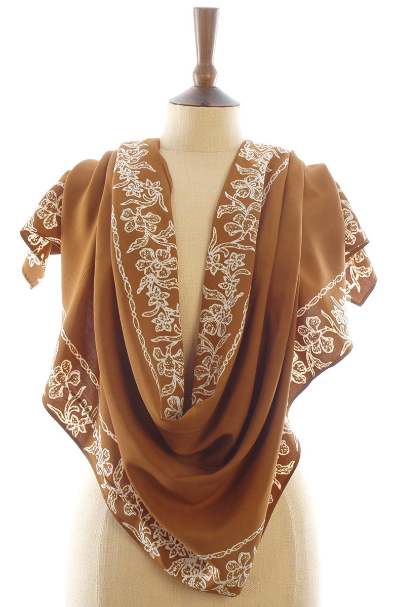 Short Sarong/Scarf in Gold with White Bali Batik Flower Border