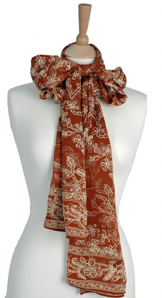 Golden Bronze Frangipani Short Sarong/Scarf 180x50cm