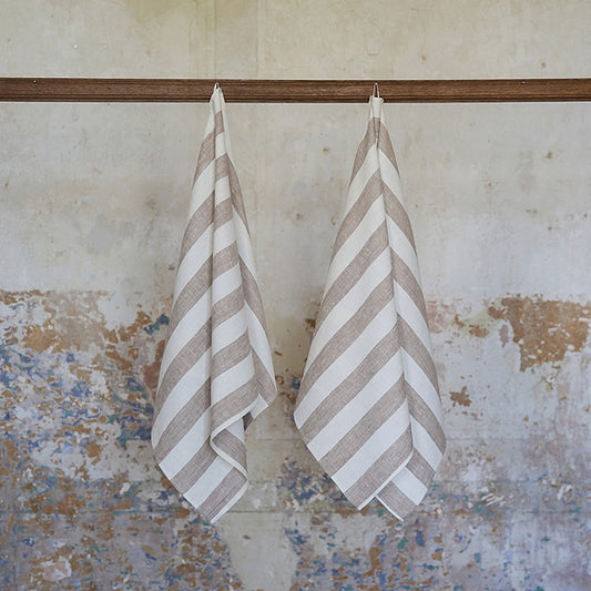 Striped Pure Linen Large Towel with Hanging Loop 130x60cm