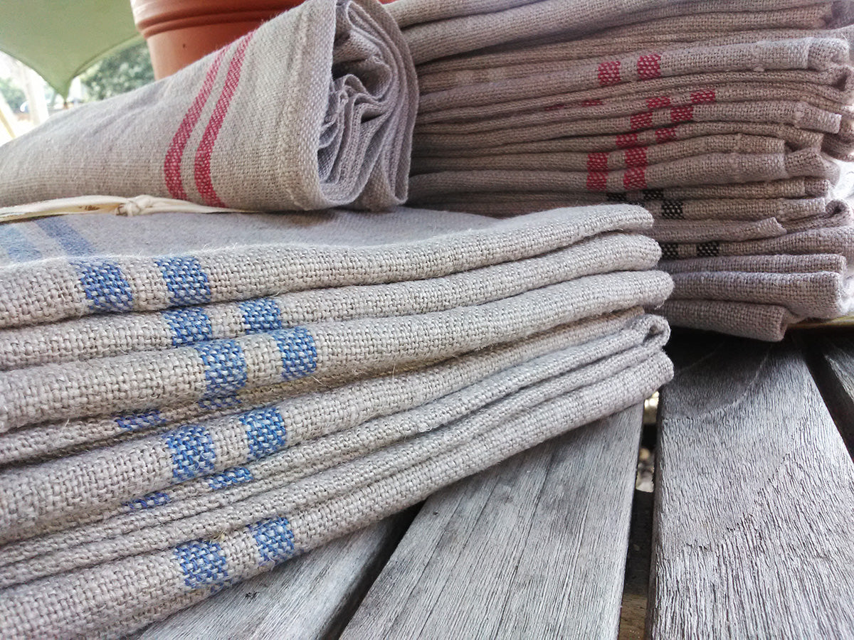 Large "Pre-washed" French Country Linen Tea Towel with Stripe Detail 74x52cm