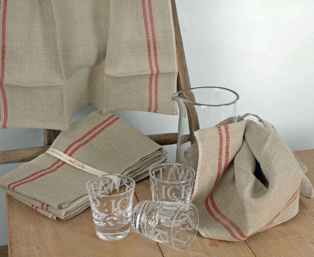 A Pack of 2 French Red & Blue Heavyweight Linen Tea Towels 74x52cm
