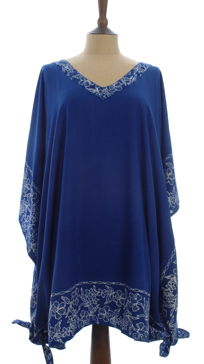 Black Kaftan with a White Bali Flower Batik Border