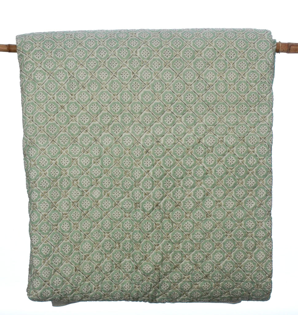 Hand Stamped Cotton Quilted Bedspread 260x260cm King Size