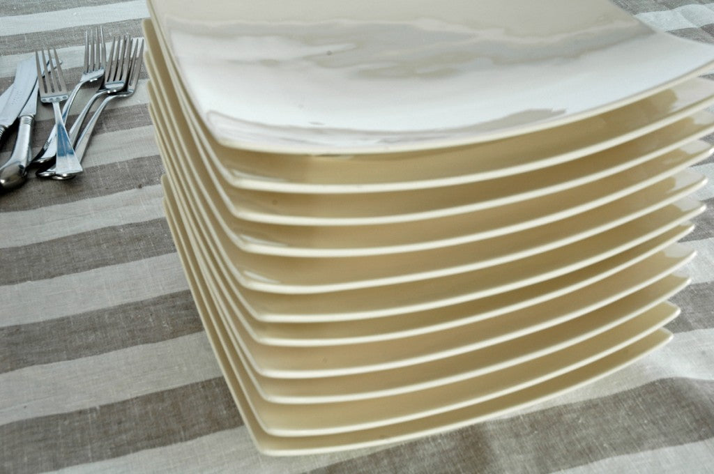 2 Ivory Cream Fine Ironstone China Square Plates 26cm squ