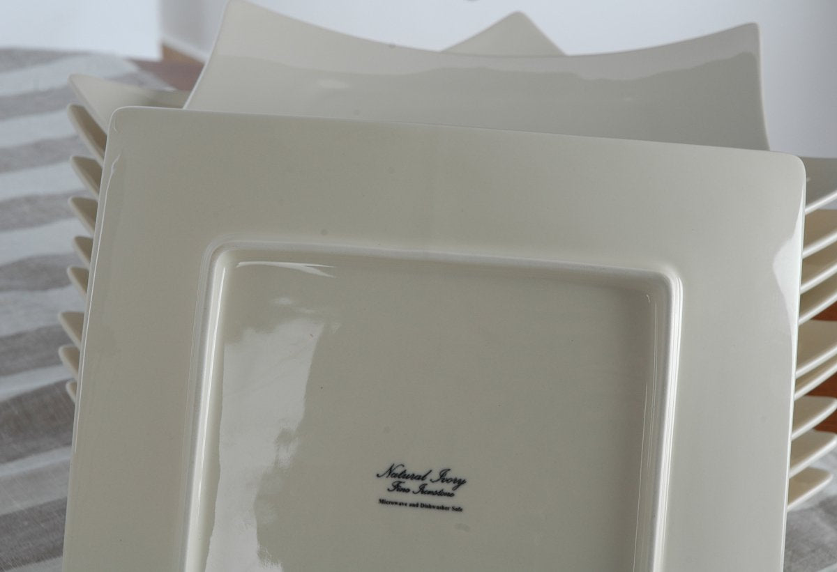 2 Ivory Cream Fine Ironstone China Square Plates 26cm squ
