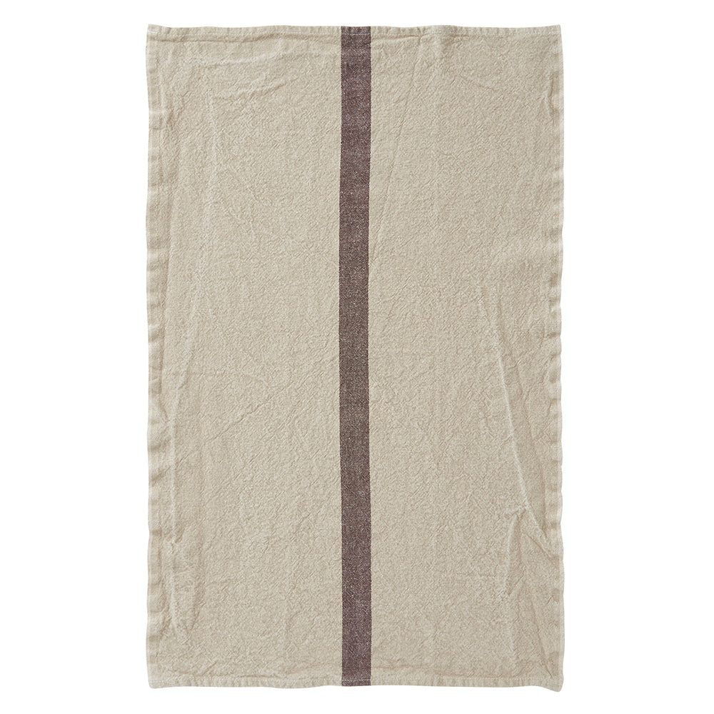 Natural Pre-Washed French Linen Tea Towel With Stripe Detail 44x75cm