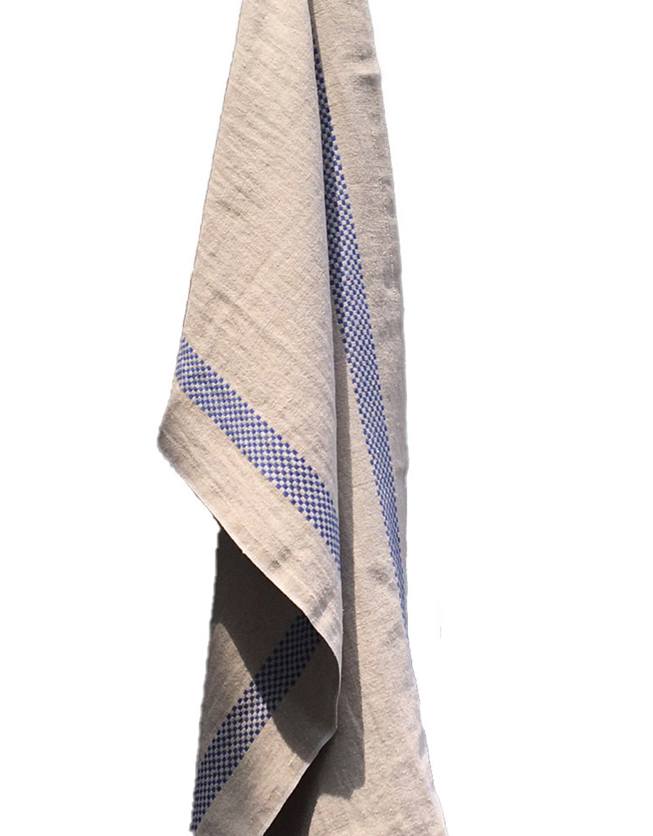 Linen Tea Towel with Checked Stripe Detail 75x44cm