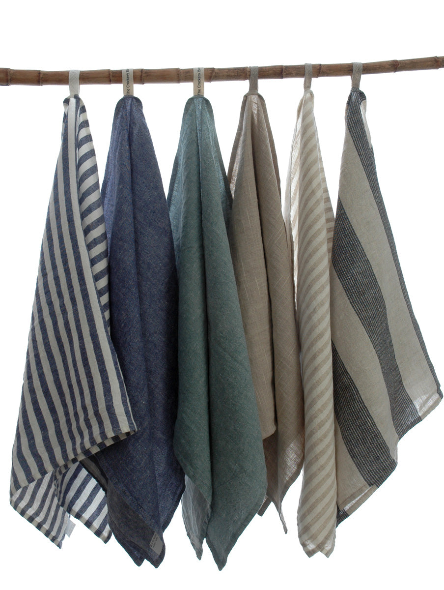 large Pure Linen Tea Towels in Denim Blue 80x50cm