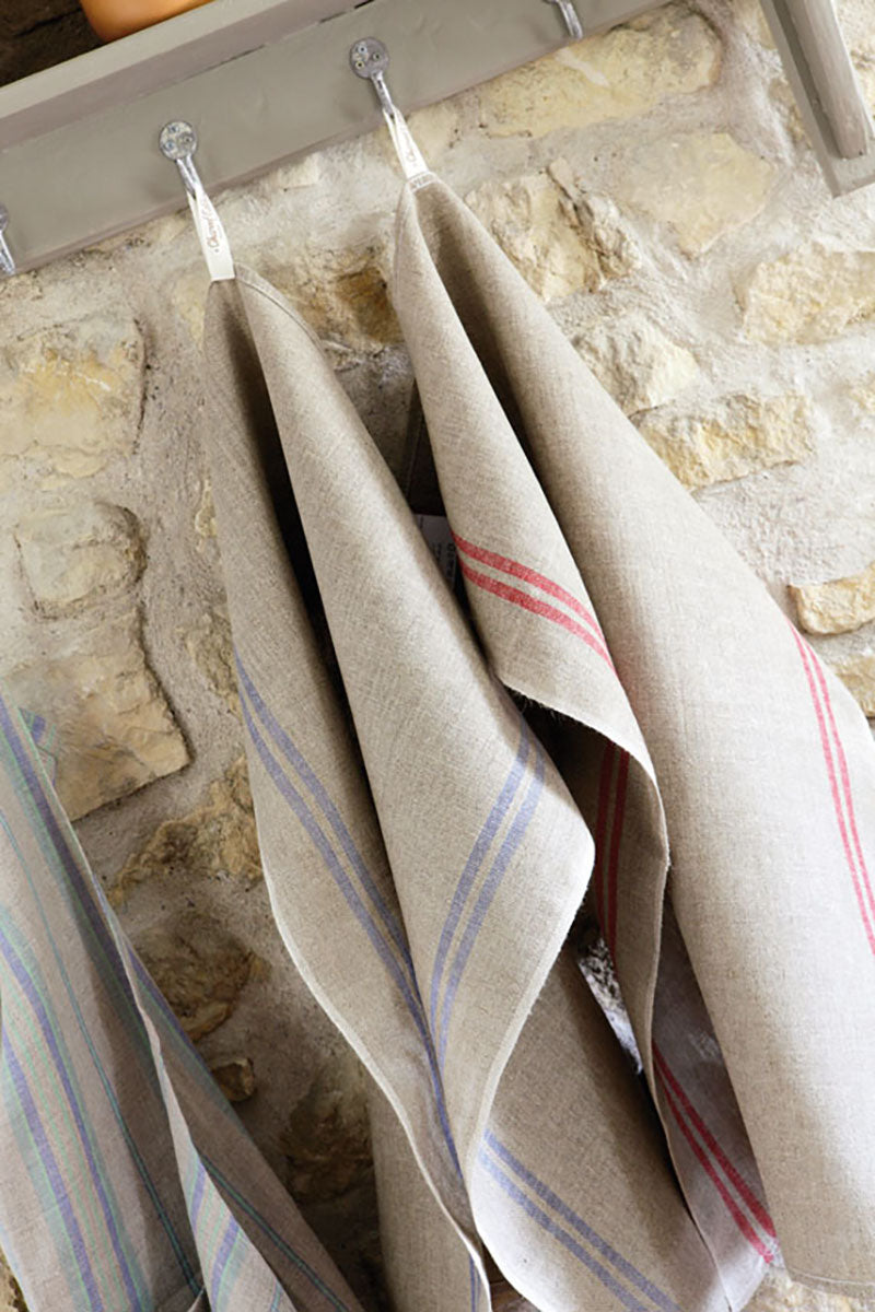 A Pack of 2 French Red & Blue Heavyweight Linen Tea Towels 74x52cm