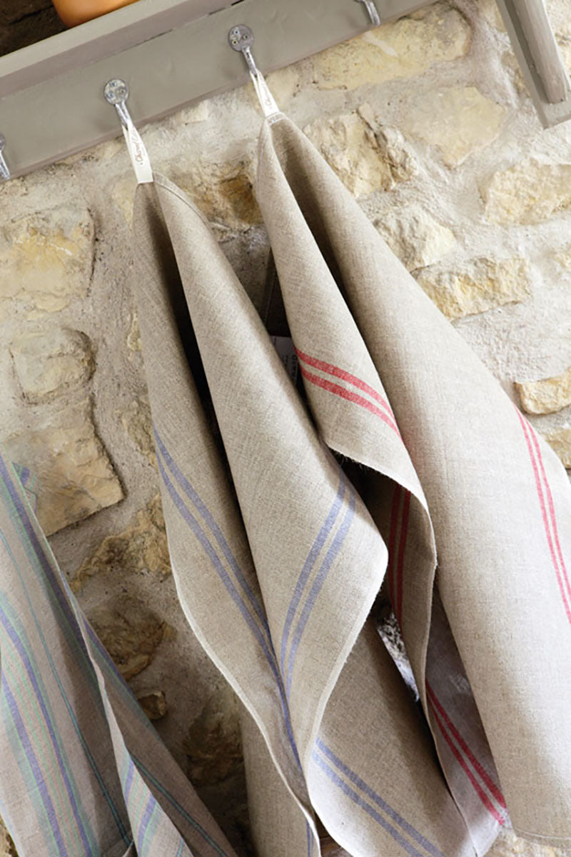 Large Pure French Linen Tea Towels with Stripe Detail 72x50cm