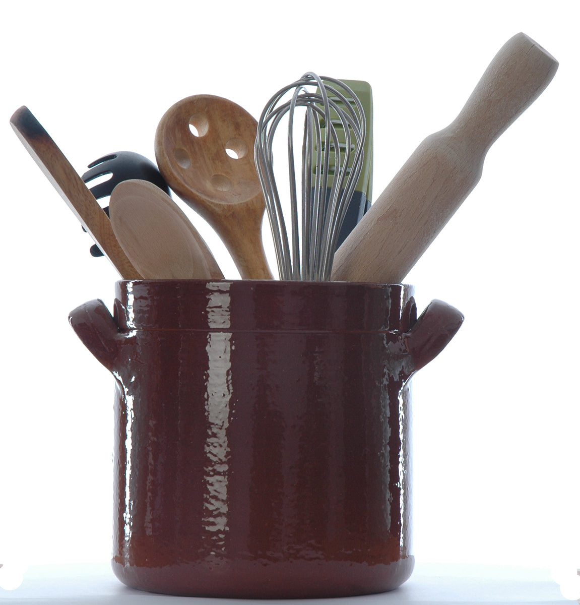 Portuguese terracotta utensil holder with 2 handles