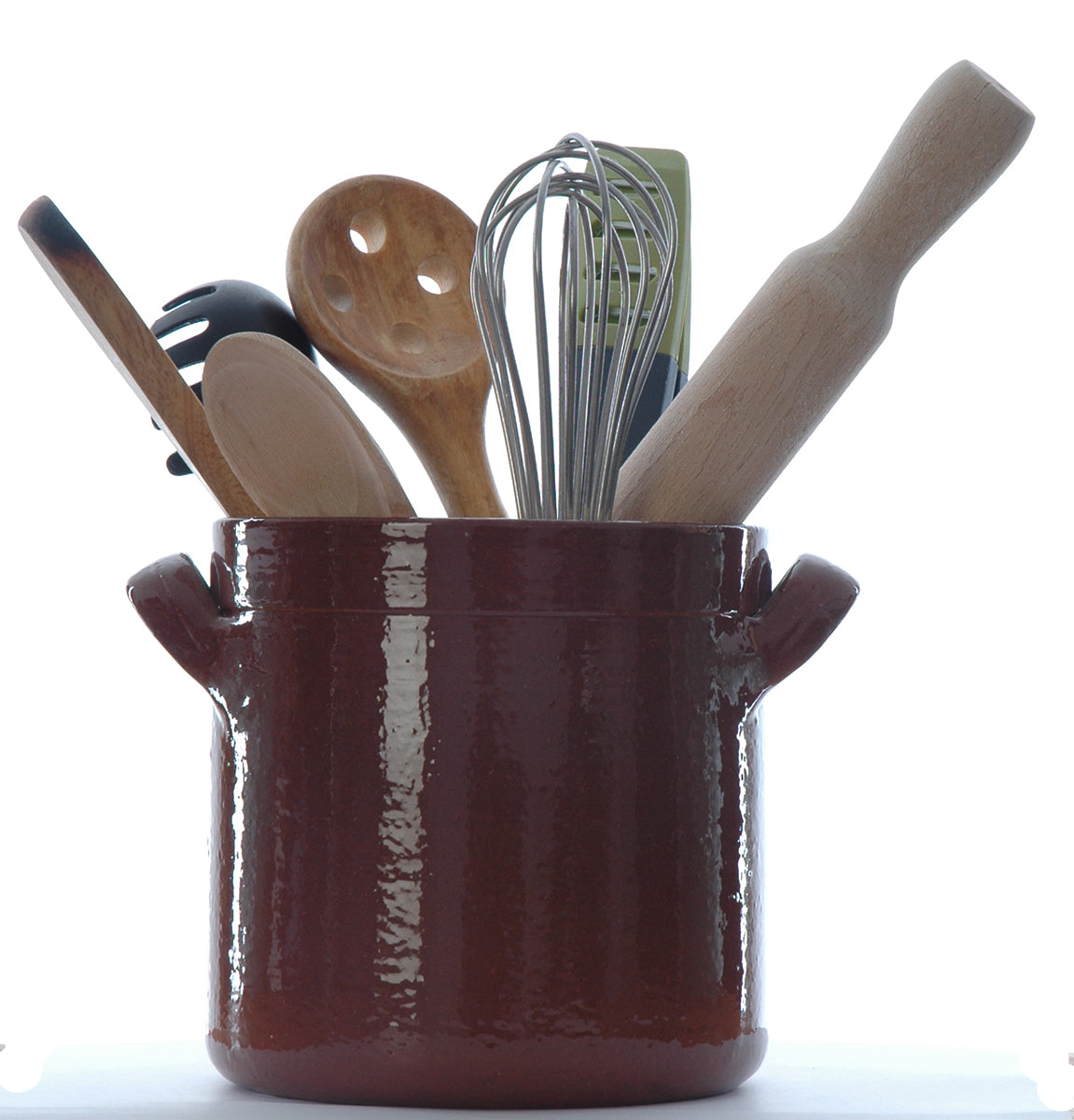 Portuguese  terracotta utensil holder with 2 handles 