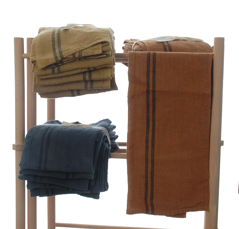 Vintage Ochre Large Pre-washed French Country Linen Tea Towels from Charvet Editions