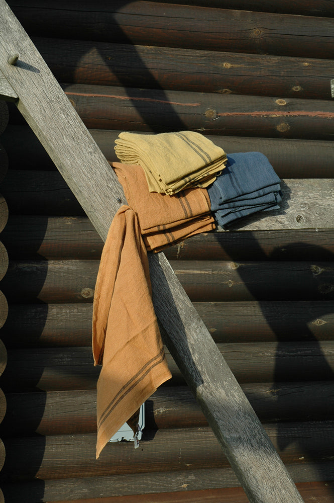Vintage Ochre Large Pre-washed French Country Linen Tea Towels from Charvet Editions