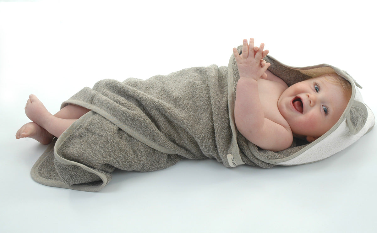 Pure linen baby towel with hood and teddy bear ears