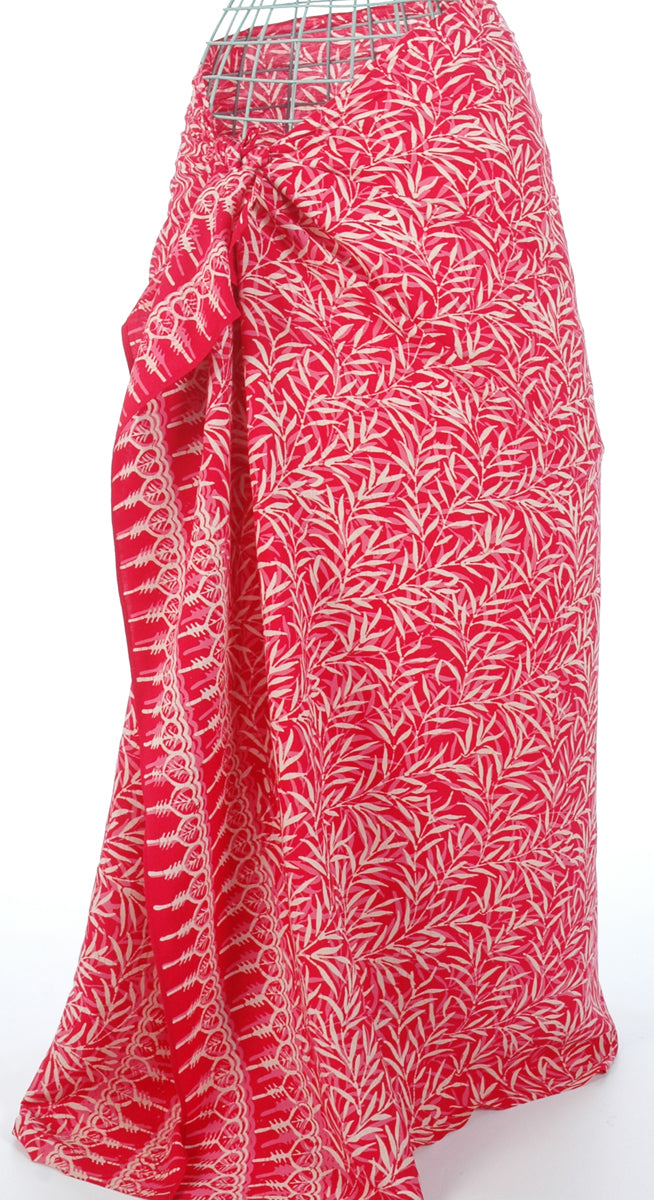 Pure Silk Fuchsia Pink Bali Leaf Batik Sarong/Wrap