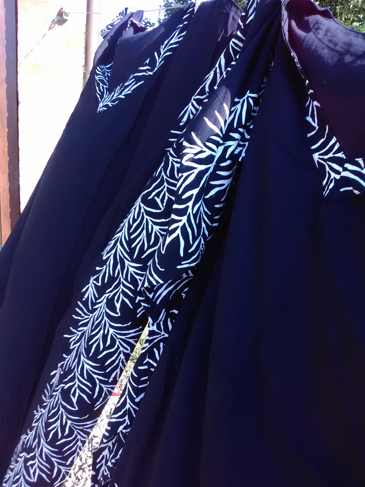 Extra Large Black Batik Kaftans with White Bali Leaf border