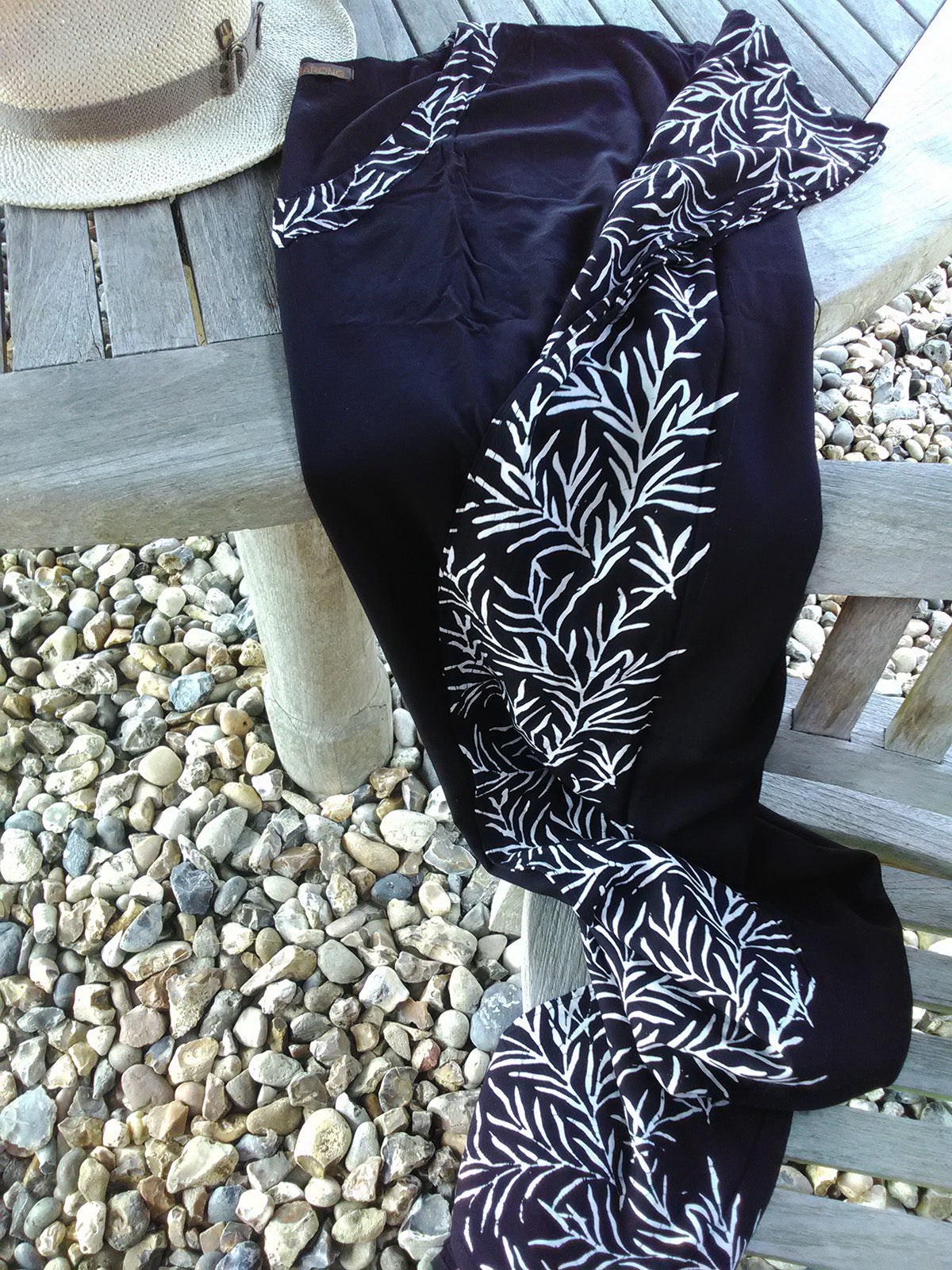 Extra Large Black Batik Kaftans with White Bali Leaf border