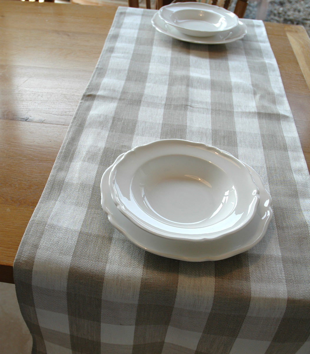 Natural Pure Linen Table Runner in Plain-Checked or Striped 50x150cm