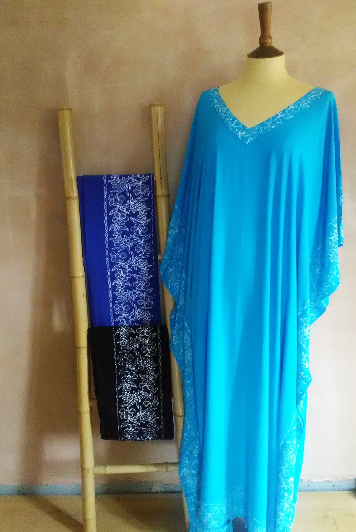 Extra Large Full Length Batik Kaftans with White Flower Border