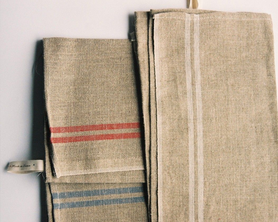 Large Pure French Linen Tea Towels with Stripe Detail 72x50cm
