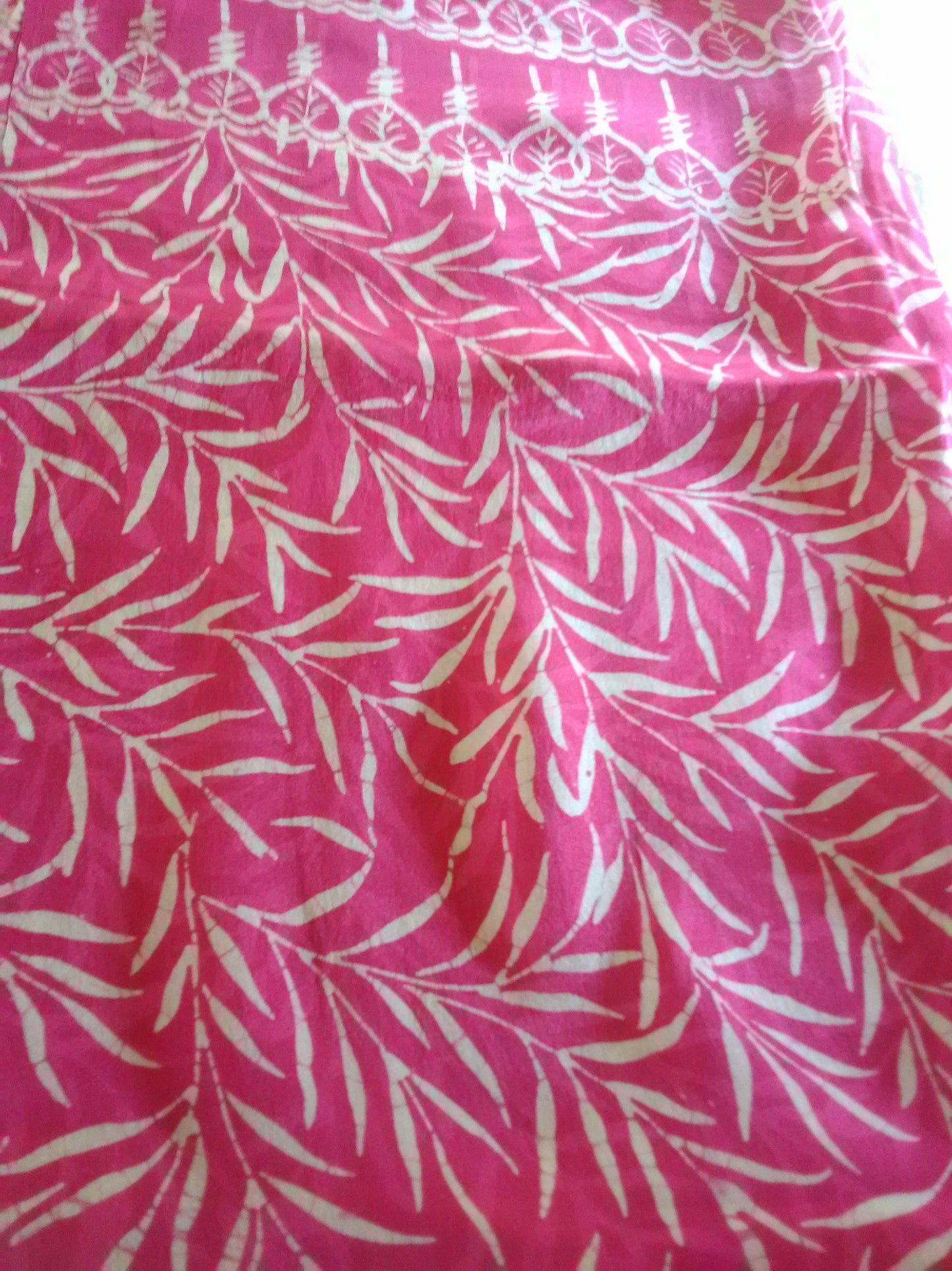 Pure Silk Fuchsia Pink Bali Leaf Batik Sarong/Wrap