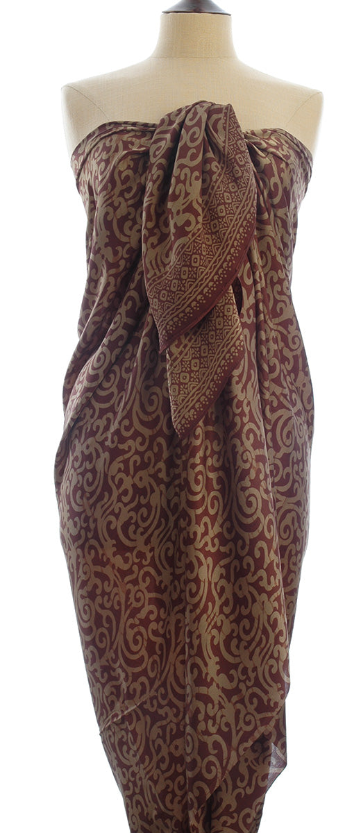 Chocolate gold Hand Made silk batik sarong and wrap by Your Sarong