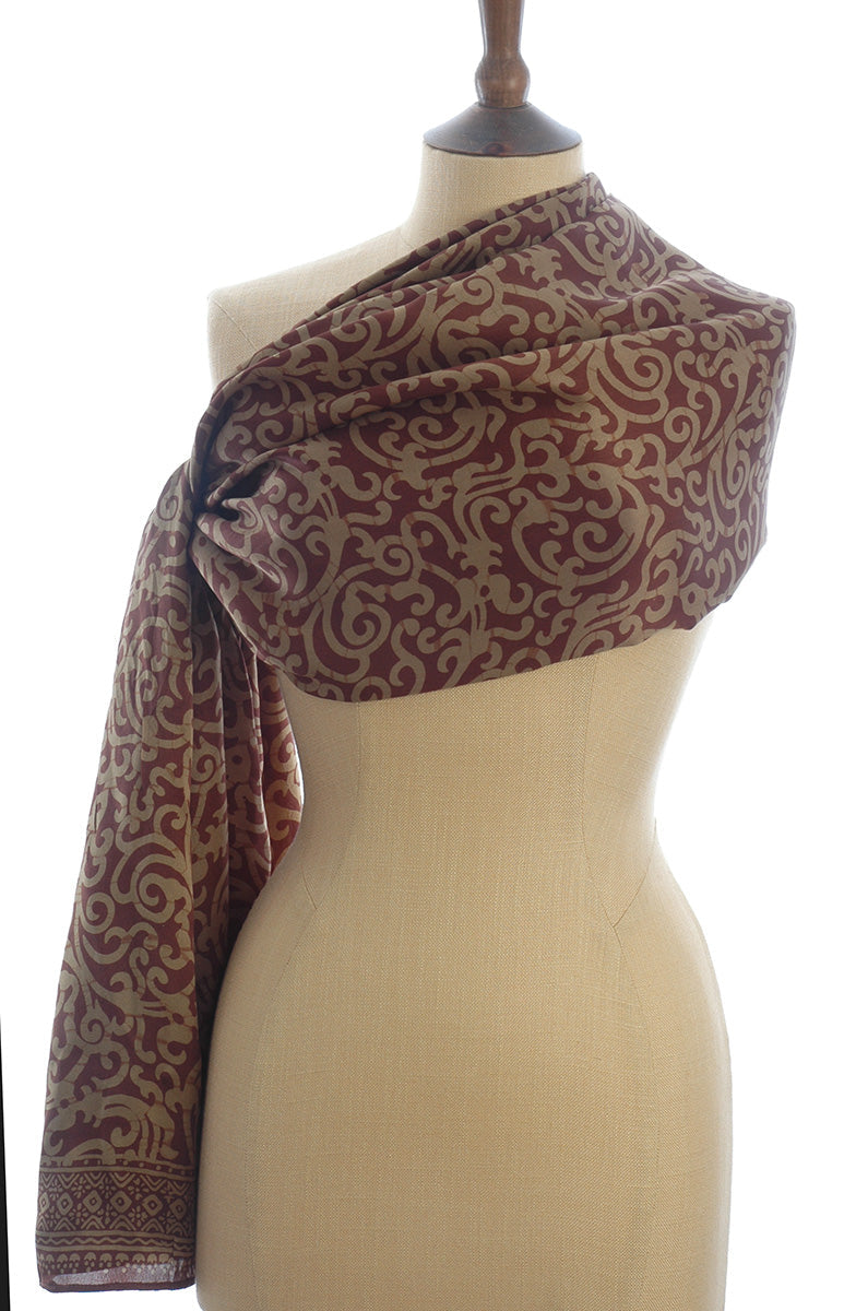 Pure Silk Chocolate Gold Java Batik Sarong/Wrap