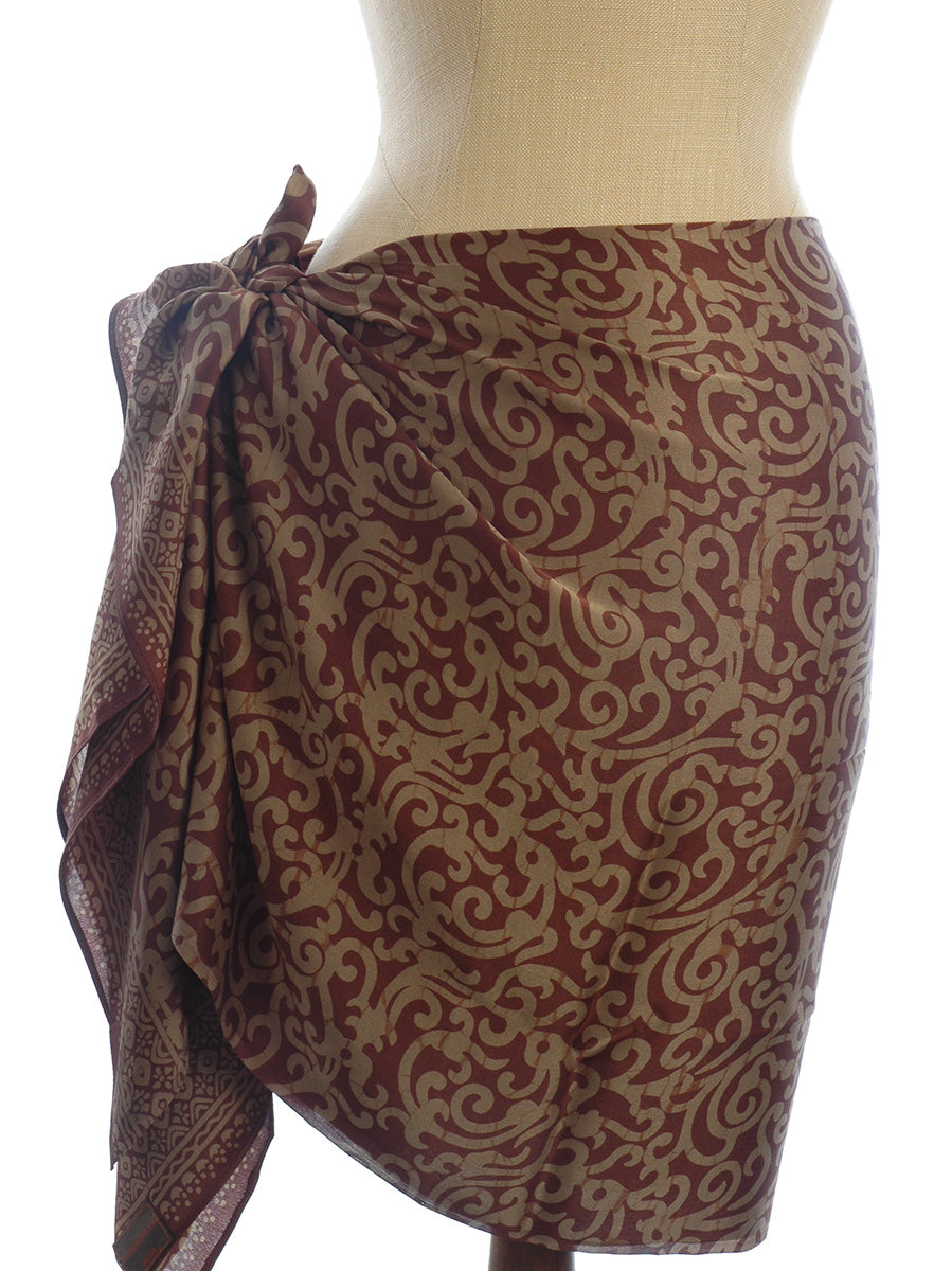 Pure Silk Chocolate Gold Java Batik Sarong/Wrap