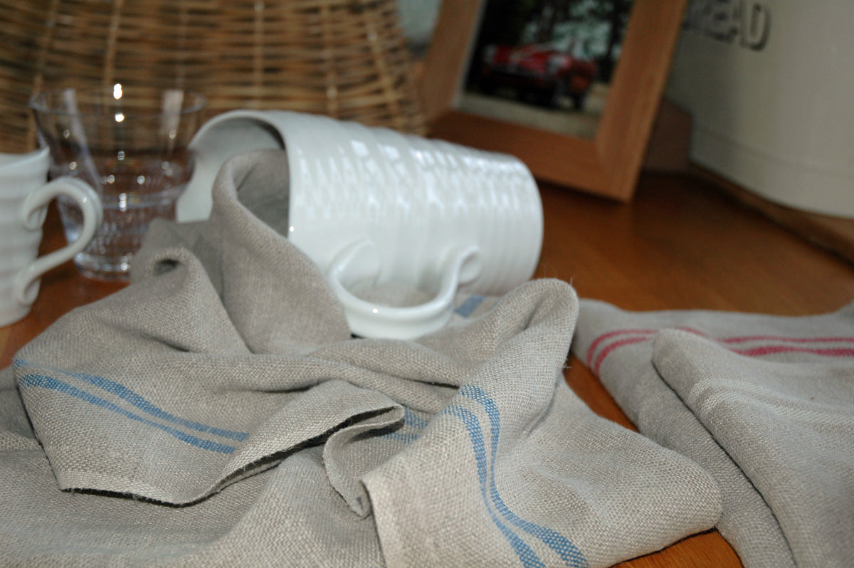 Large "Pre-washed" French Country Linen Tea Towel with Stripe Detail 74x52cm