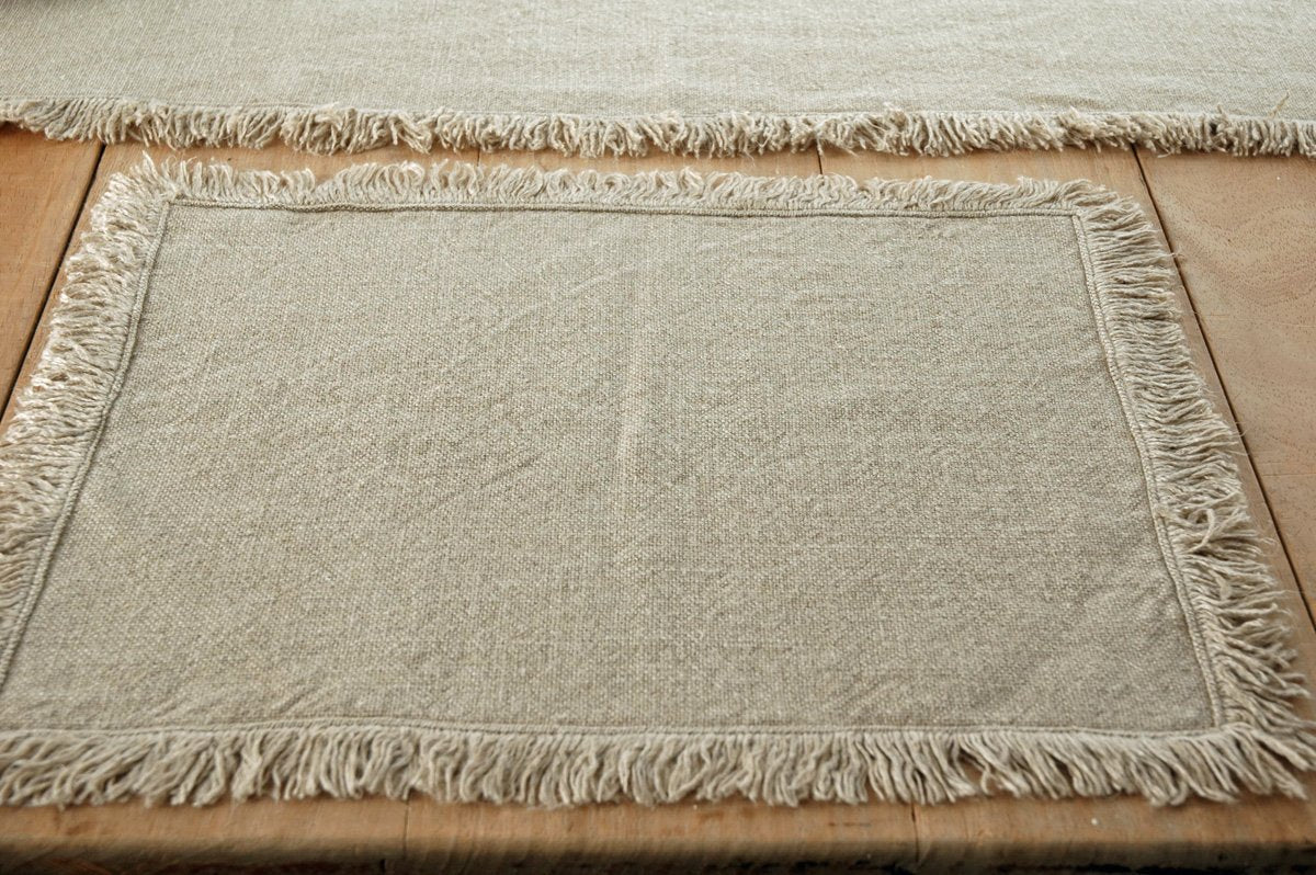 Linen French Country Weave Place Mats/Napkins with Natural Linen Fringe Feature