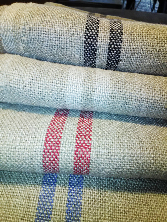 Large "Pre-washed" French Country Linen Tea Towel with Stripe Detail 74x52cm