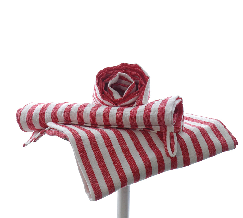 large Pure Linen Tea Towels in Red and White Stripe 75x50cm