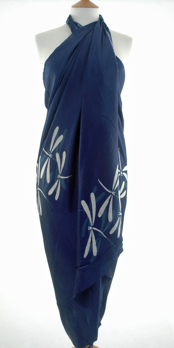 Pure Silk Blue Dragonfly Batik Sarong/Wrap