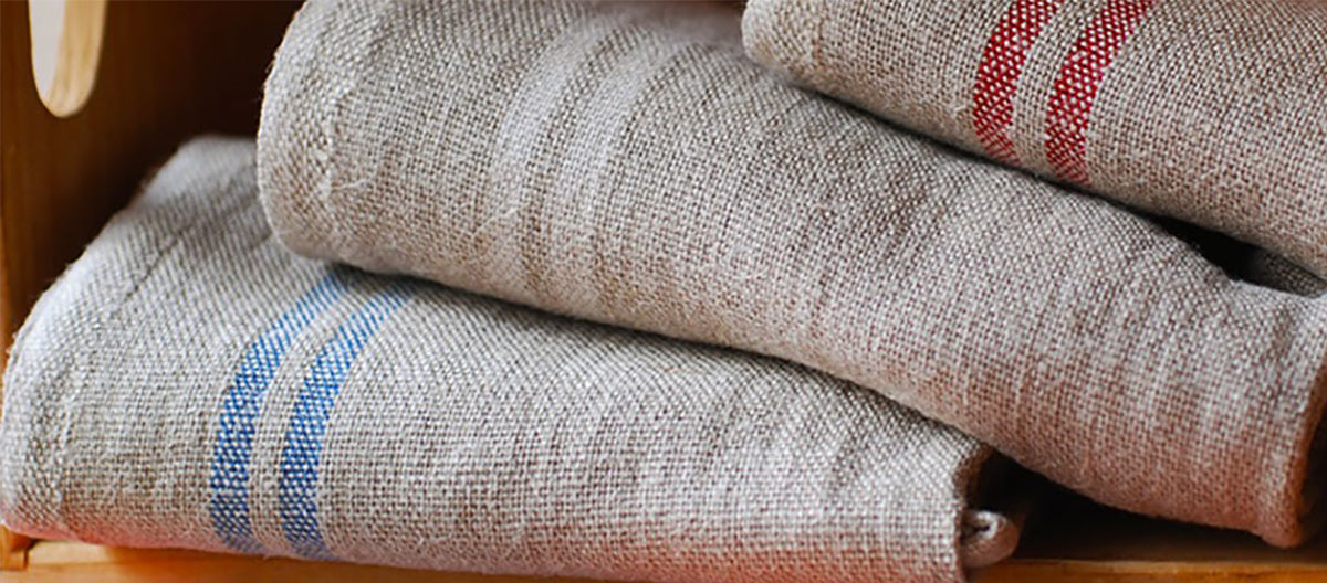 Large Pure French Linen Tea Towels with Stripe Detail 72x50cm