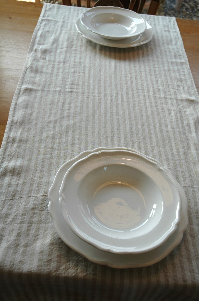 Natural Pure Linen Table Runner in Plain-Checked or Striped 50x150cm
