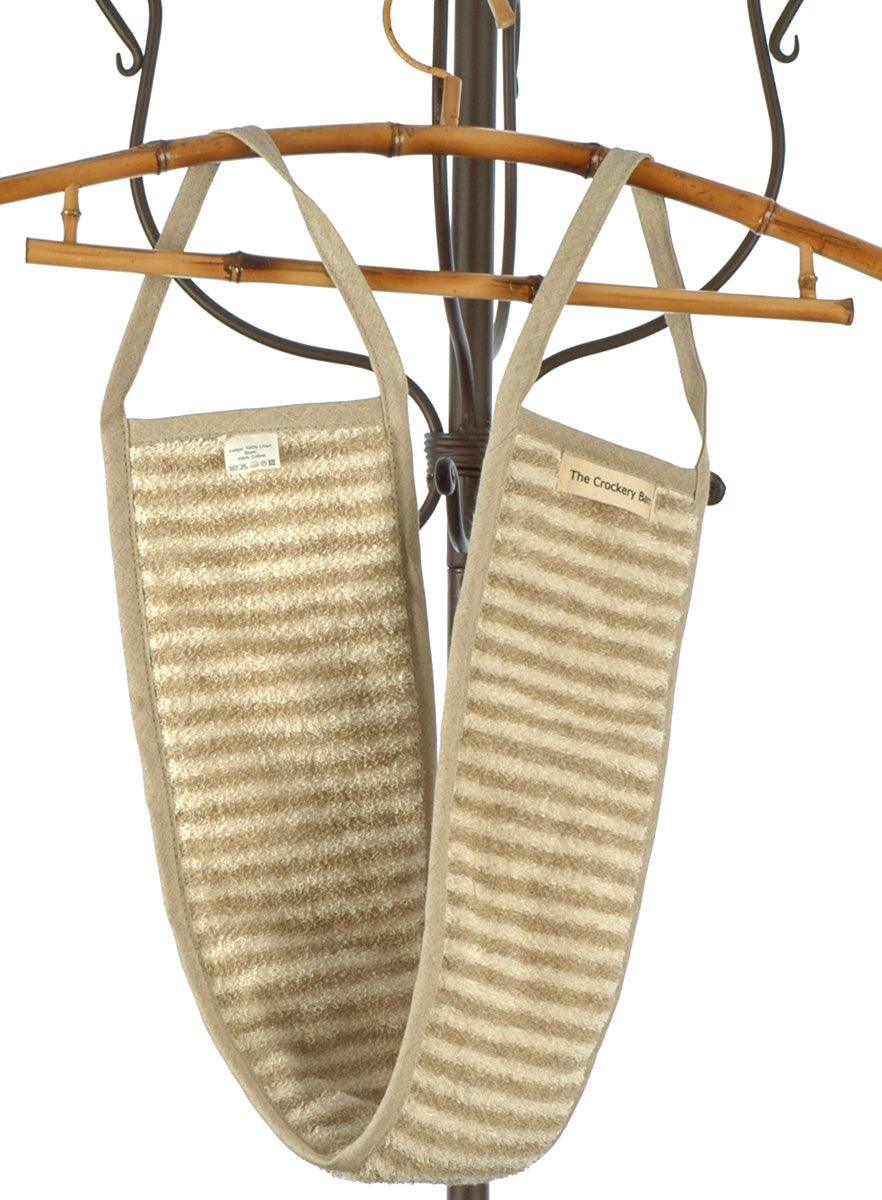 Long Exfoliating Back Scrubs in Striped Linen