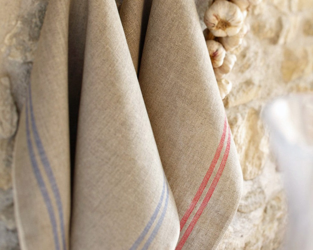 Pure French linen tea towel with red stipe