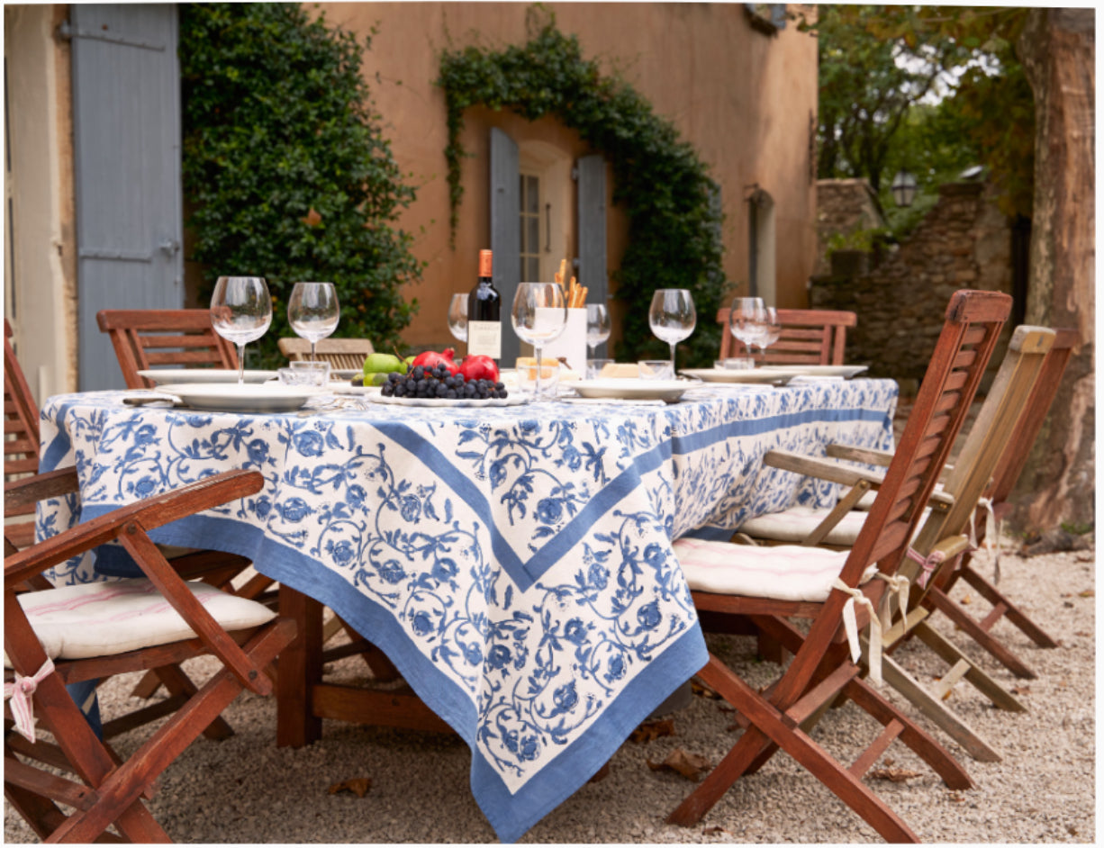 Provence Cotton Handmade Blue Grenadire Tablecloths by Mas d' Ousvan