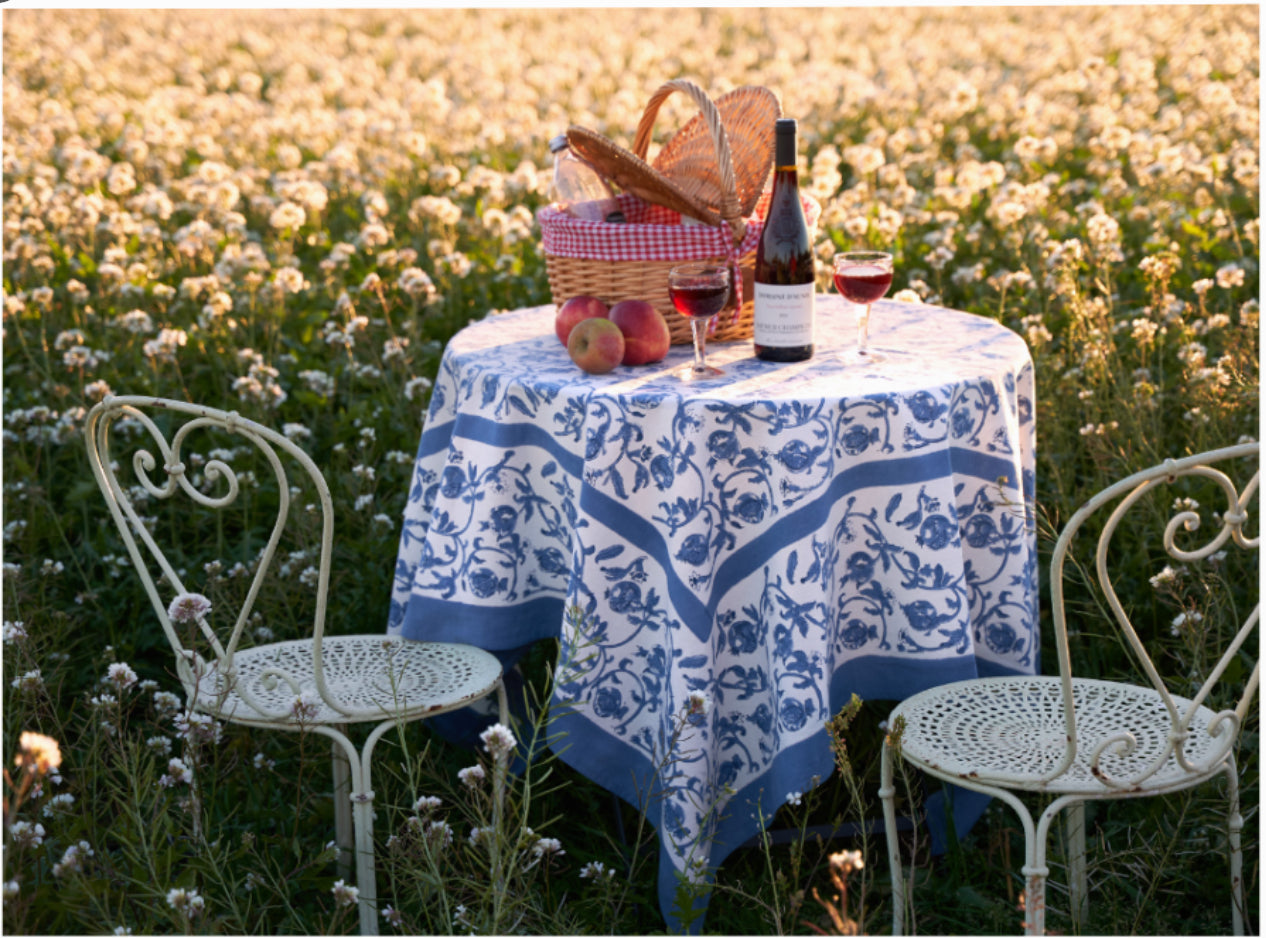 Provence Cotton Handmade Blue Grenadire Tablecloths by Mas d' Ousvan