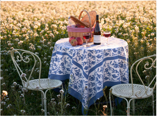 Provence Cotton Handmade Blue Grenadire Tablecloths by Mas d' Ousvan