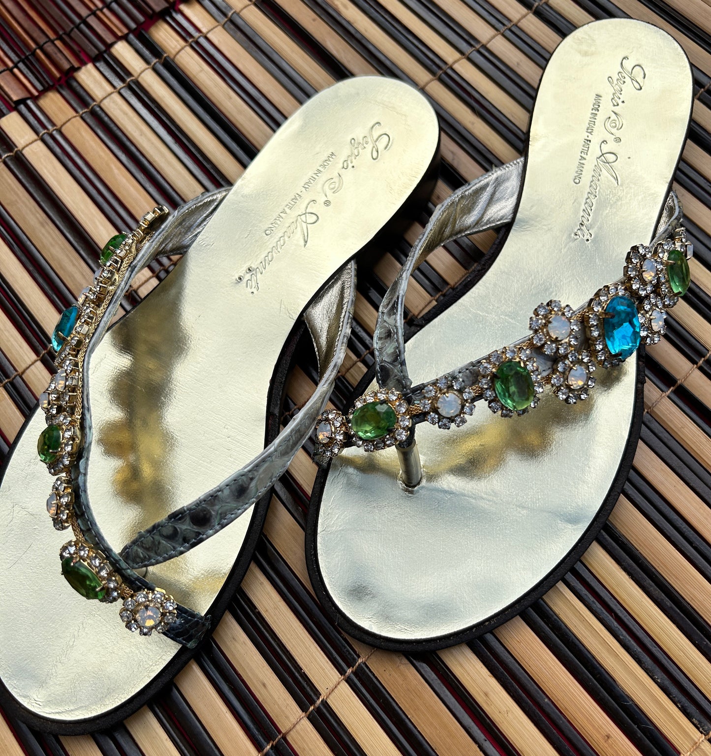 Green & Blue Coloured Swarovski Jewelled Italian Sandals