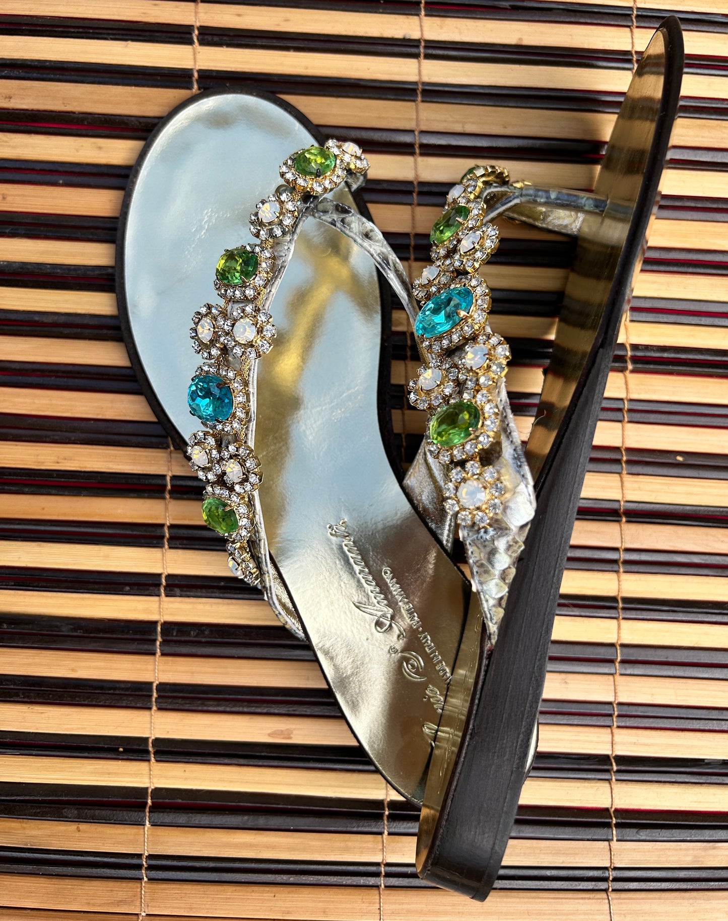 Green & Blue Coloured Swarovski Jewelled Italian Sandals