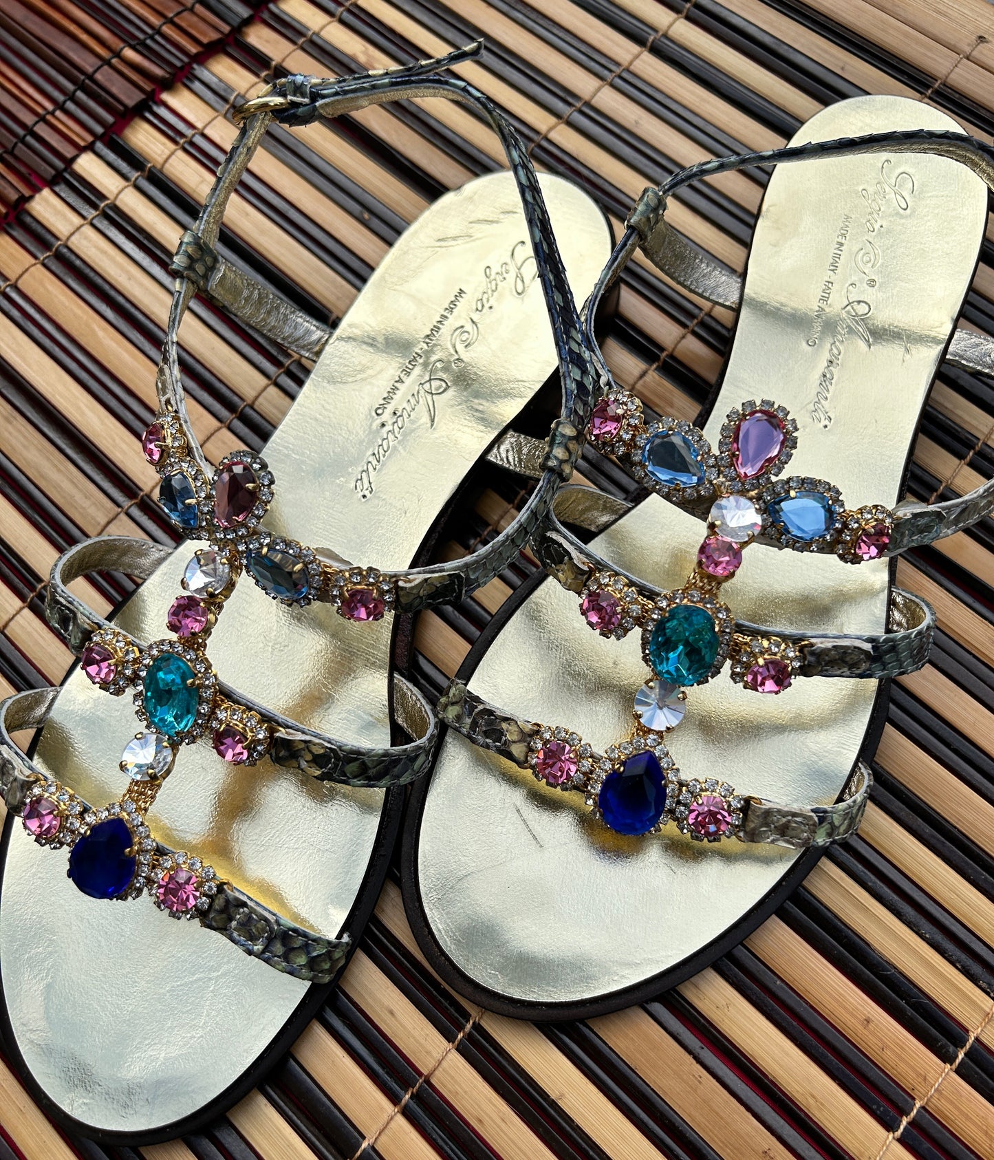 Multi Coloured Swarovski Jewelled Italian Sandals