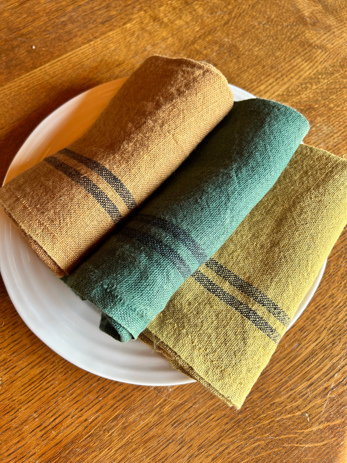 Vintage Green Pre-washed French Country Linen Tea Towels from Charvet Editions