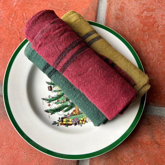 Festive Trio of French Vintage Pre-washed County Style Linen Tea Towels