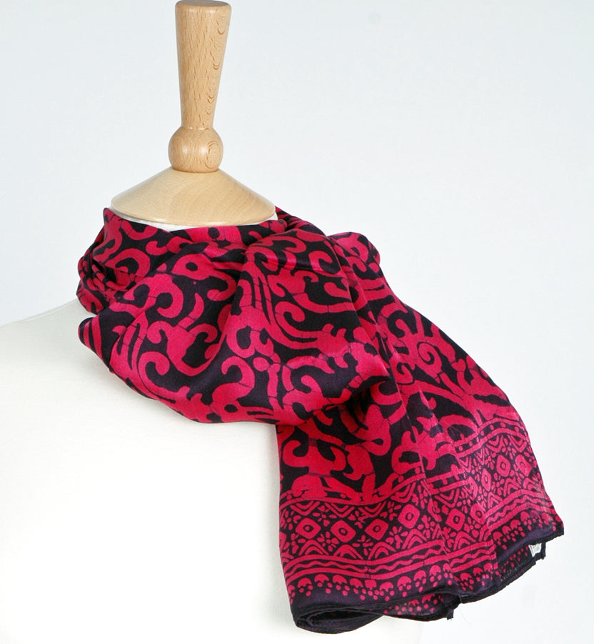 Pure Silk Indigo on Cerise Pink Java Batik Short Sarong/Scarf 180x50cm