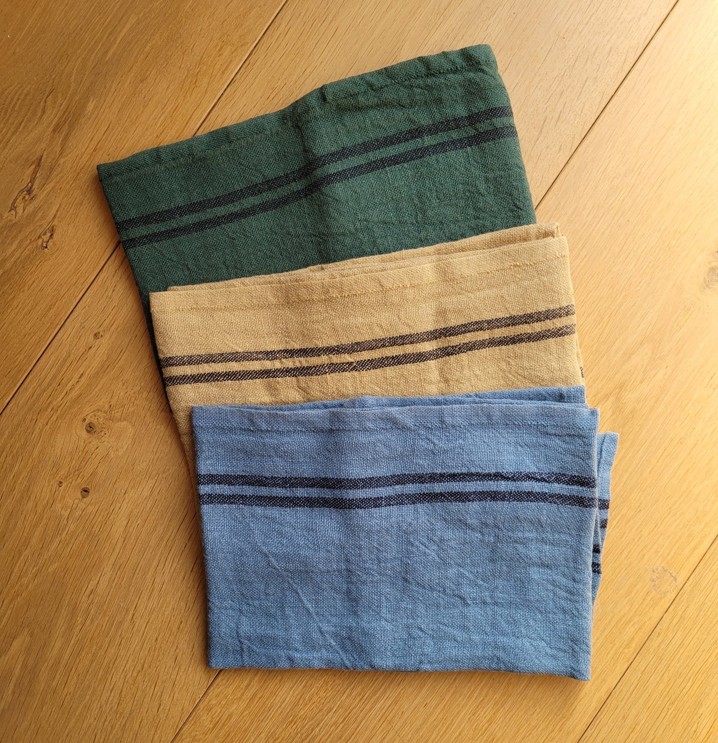 A Trio of French Vintage Pre-washed County Style Linen Tea Towels