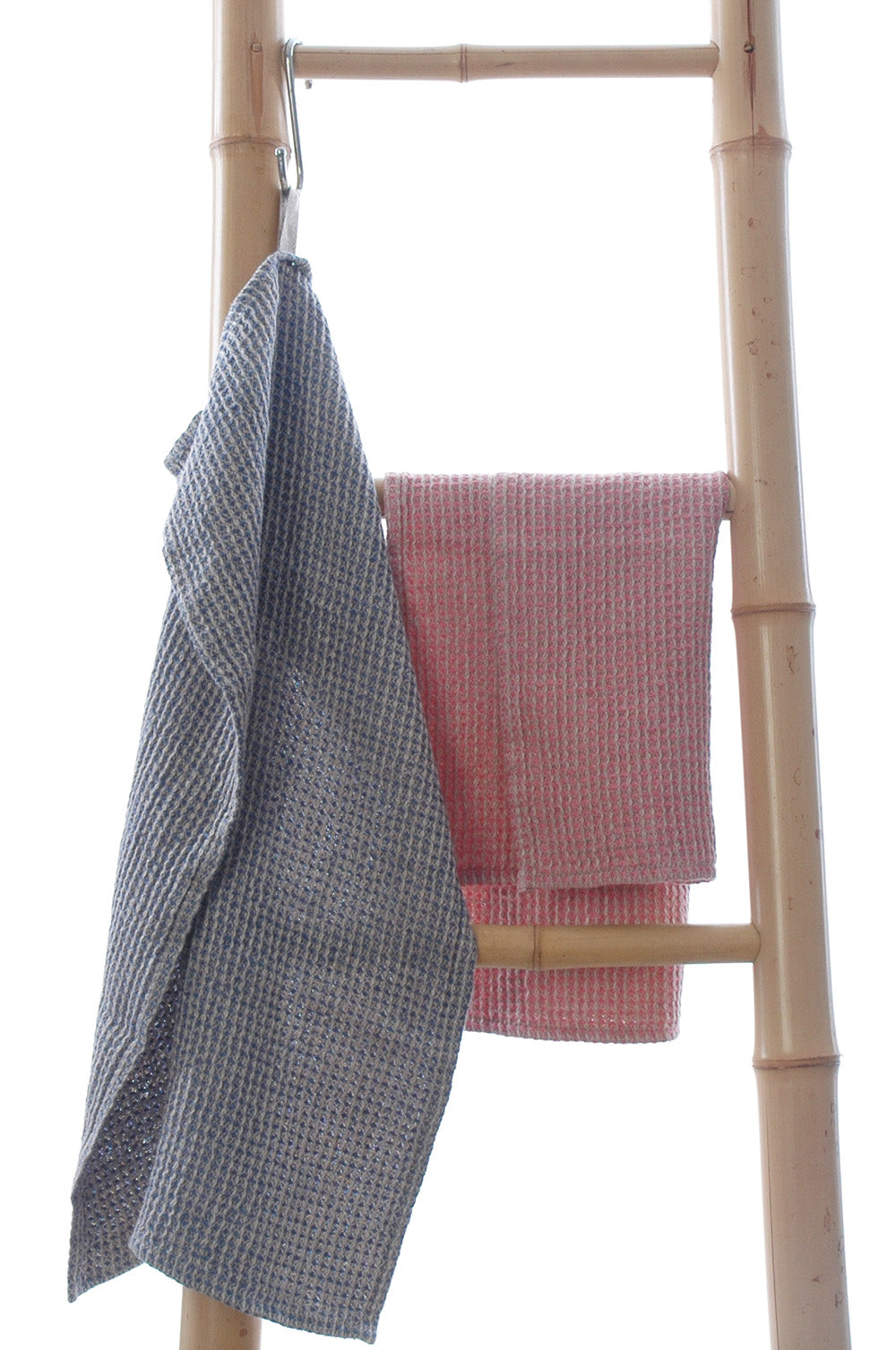 Super Soft Waffle Linen Guest Hand Towels with Hanging Loop in Pink & Blue 50x65cm